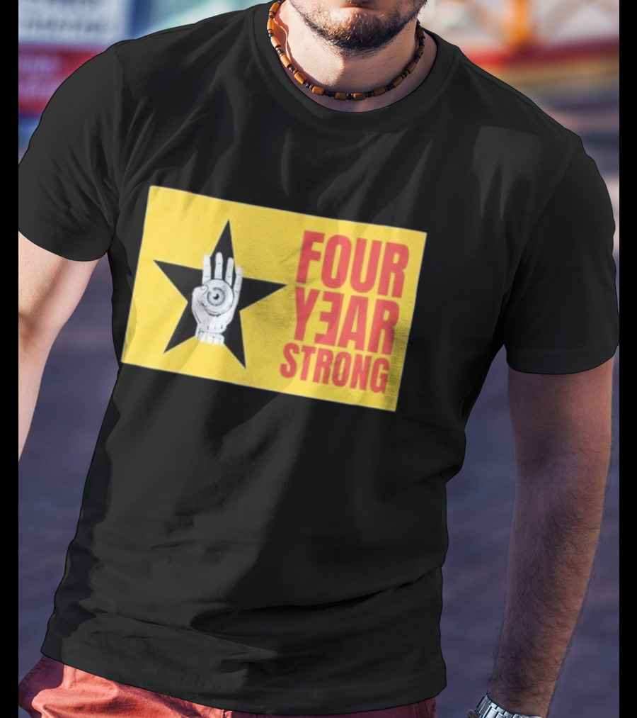 Four Year Strong Star With Hand Eye Symbol On Yellow Background T-Shirt