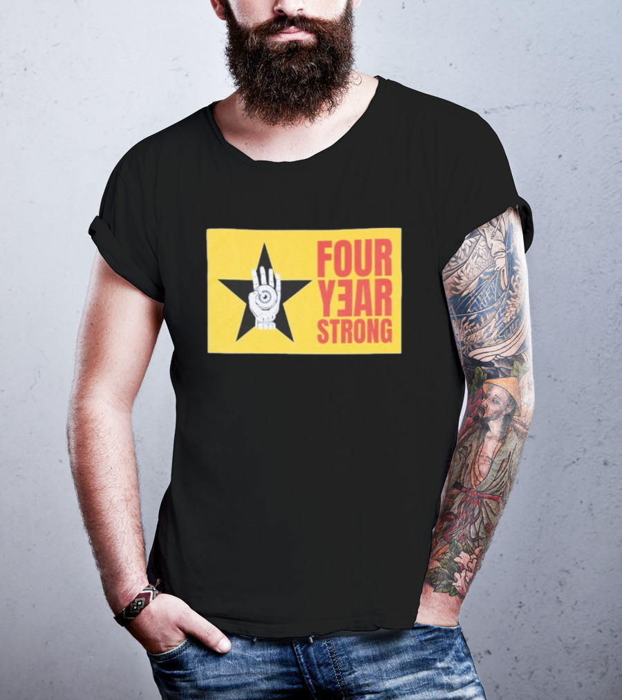 Four Year Strong Star With Hand Eye Symbol On Yellow Background T-Shirt