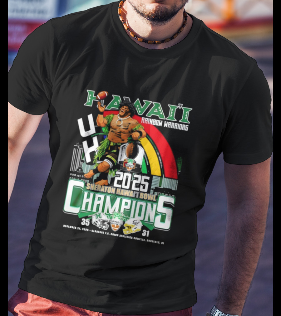 Hawaii Rainbow Warriors 2025 Sheraton Hawai’i Bowl Champions Football Ichts T-Shirt