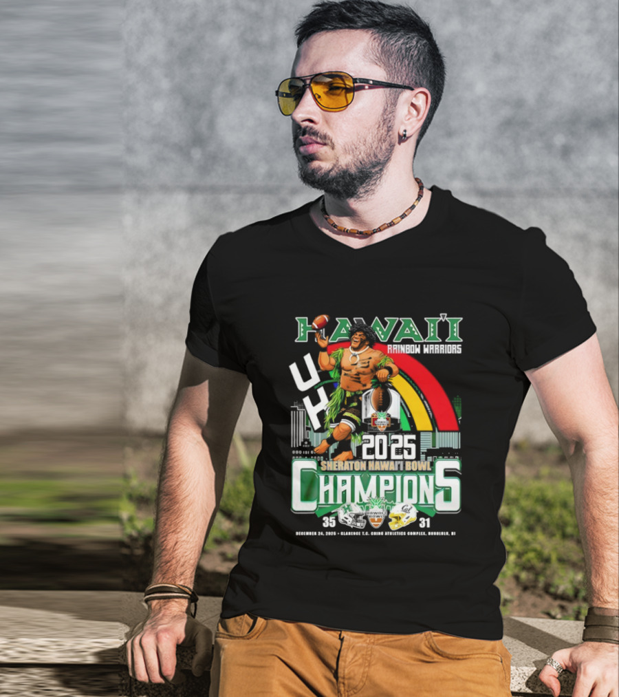 Hawaii Rainbow Warriors 2025 Sheraton Hawai’i Bowl Champions Football Ichts T-Shirt
