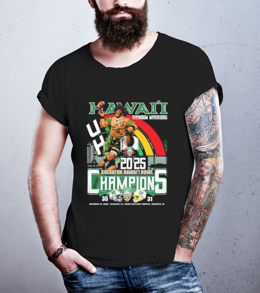 Hawaii Rainbow Warriors 2025 Sheraton Hawai’i Bowl Champions Football Ichts T-Shirt