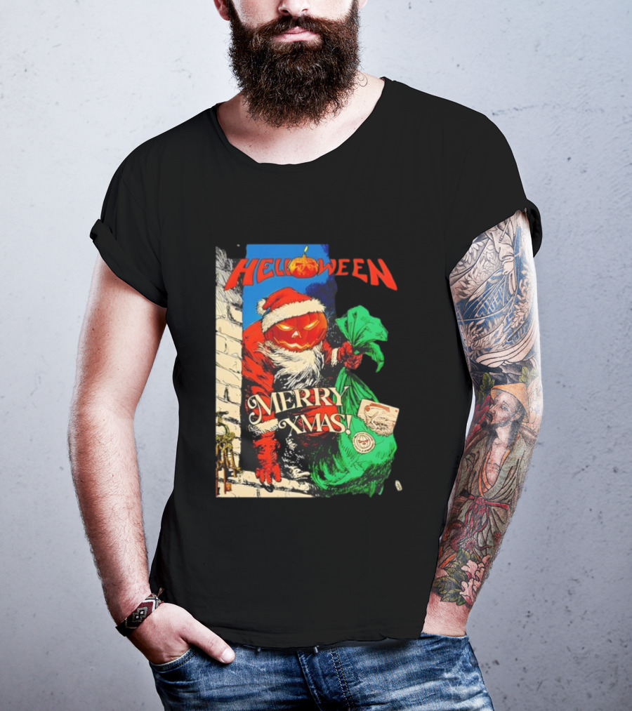Helloween Merry Xmas Pumpkin Santa Halloween Christmas Fusion T-Shirt