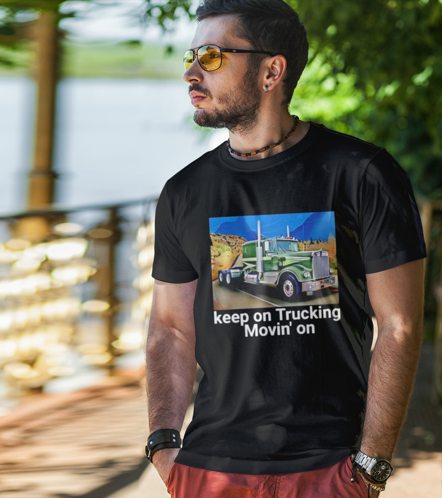 Keep On Trucking Movin' On Vintage Green Truck Scenic Road T-Shirt