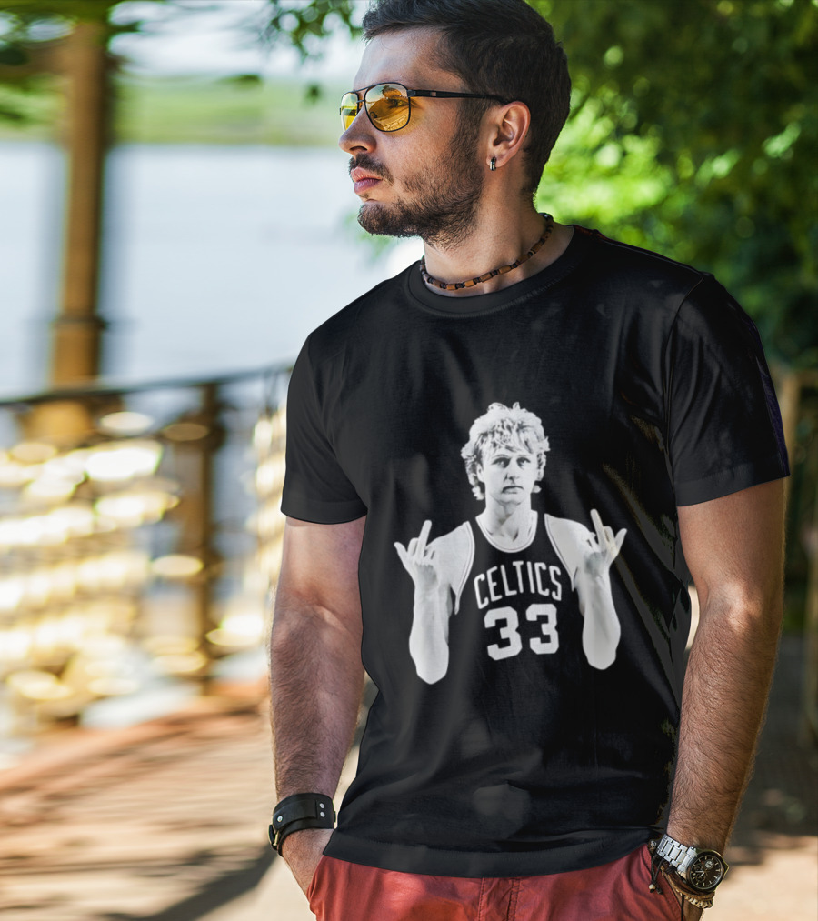 Larry Bird Celtics 33 Middle Finger Retro 90s Basketball Icon T-Shirt