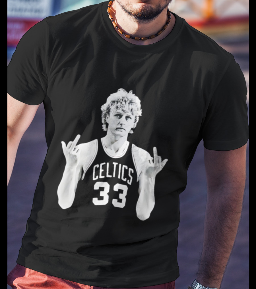 Larry Bird Celtics 33 Middle Finger Retro 90s Basketball Icon T-Shirt
