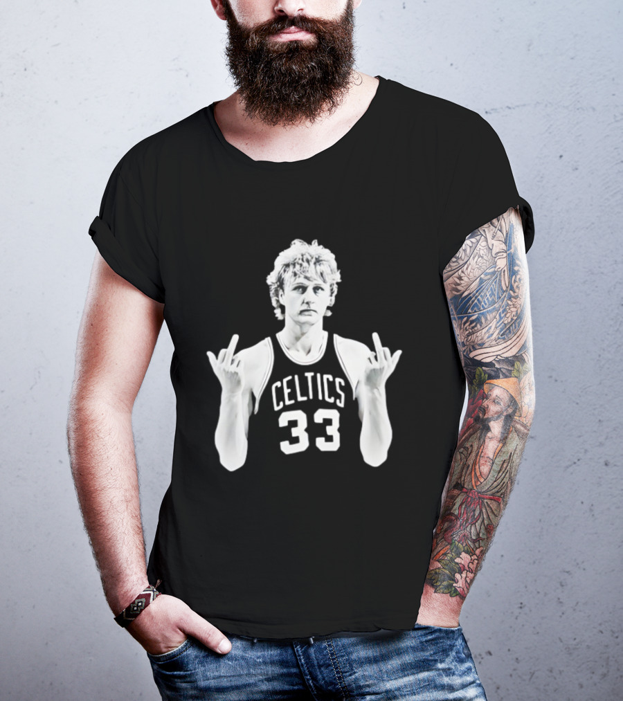 Larry Bird Celtics 33 Middle Finger Retro 90s Basketball Icon T-Shirt