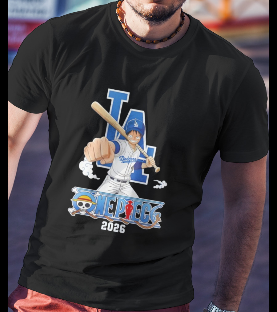 Los Angeles Dodgers One Piece Crossover 2026 Collaboration Luffy Baseball Theme T-Shirt