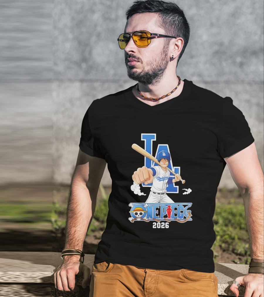 Los Angeles Dodgers One Piece Crossover 2026 Collaboration Luffy Baseball Theme T-Shirt