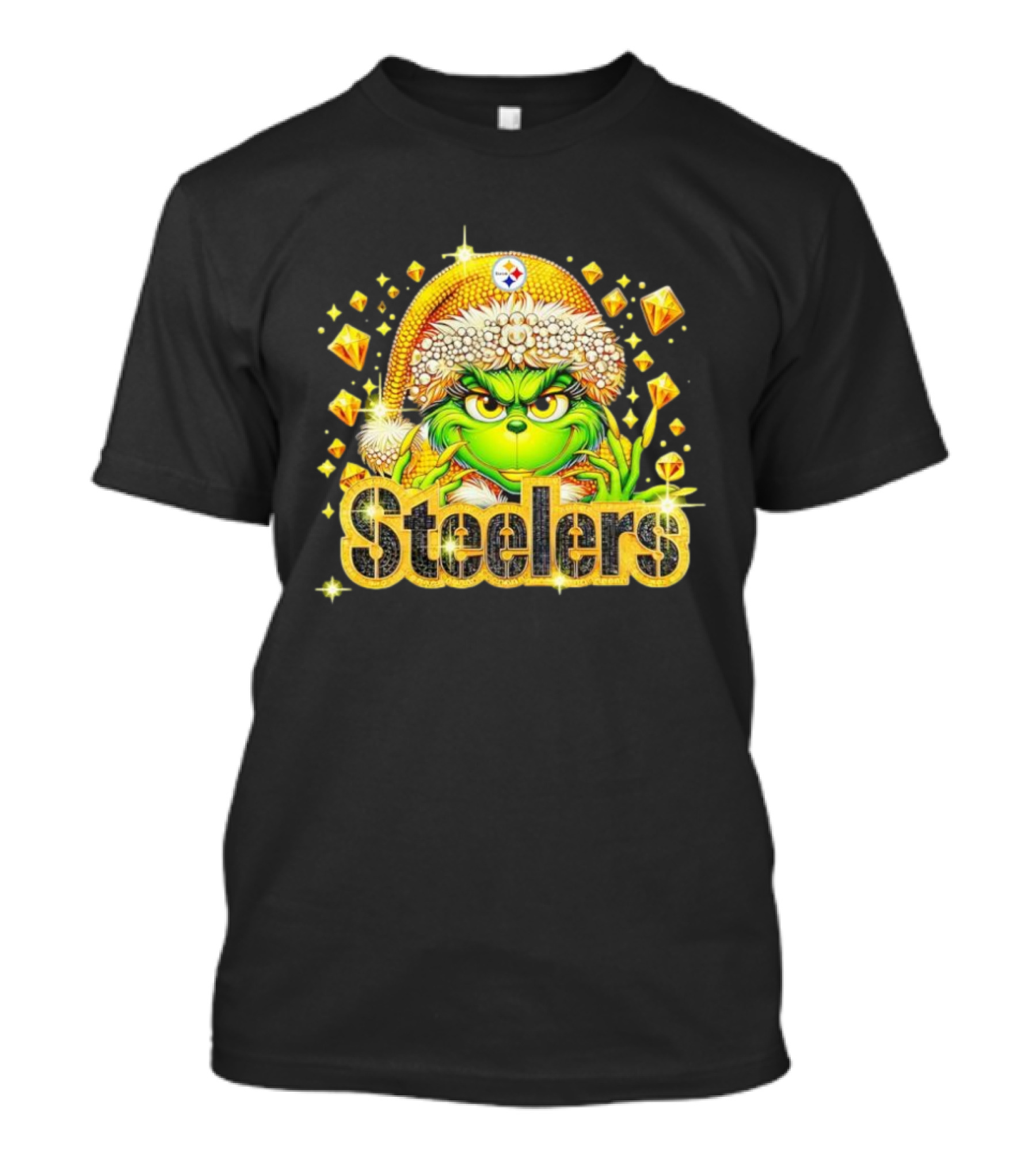 Pittsburgh Steelers Grinch Christmas Bling Santa Hat Holiday Merchandise T-Shirt
