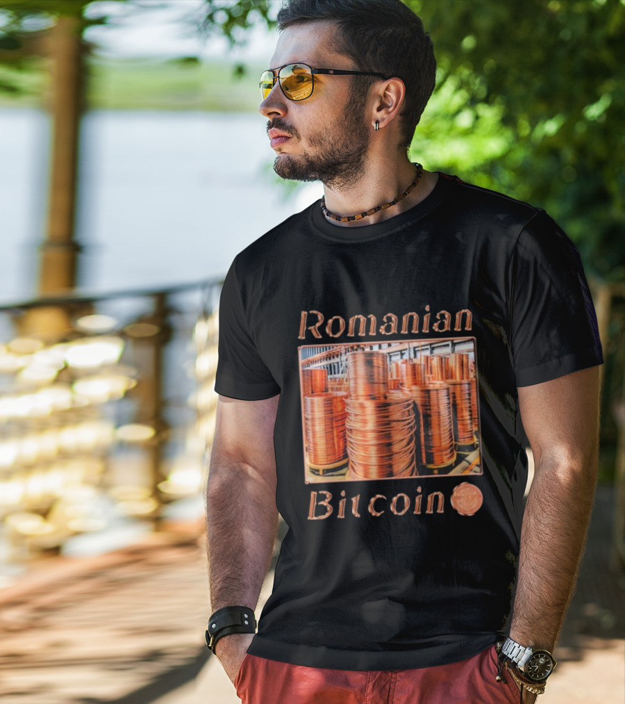 Romanian Bitcoin Copper Industry Coin Stacks T-Shirt