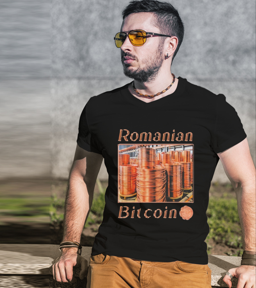 Romanian Bitcoin Copper Industry Coin Stacks T-Shirt
