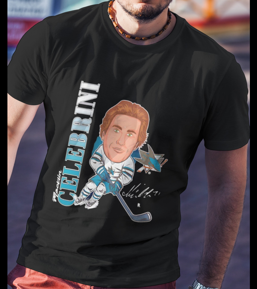 San Jose Sharks Macklin Celebrini #71 Big Head Signature Fanatics T-Shirt