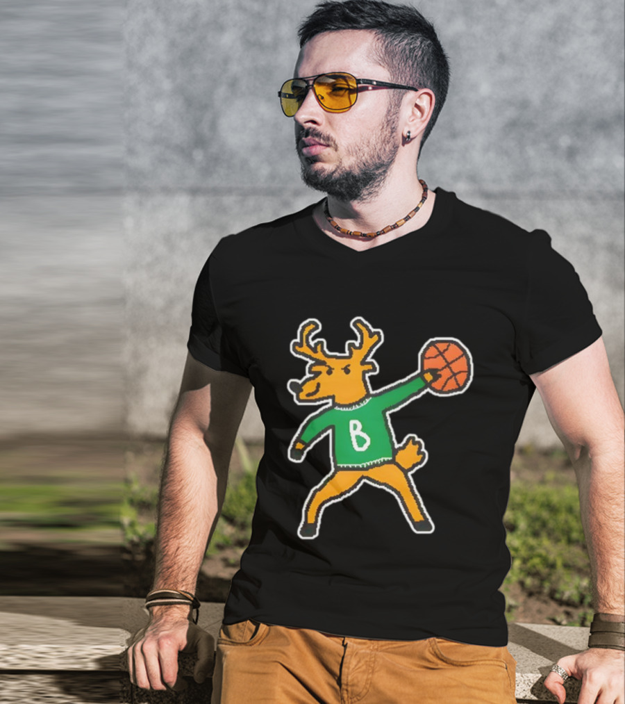 Milwaukee Bucks Vintage Mascot Deer With Basketball B Jersey T-Shirt
