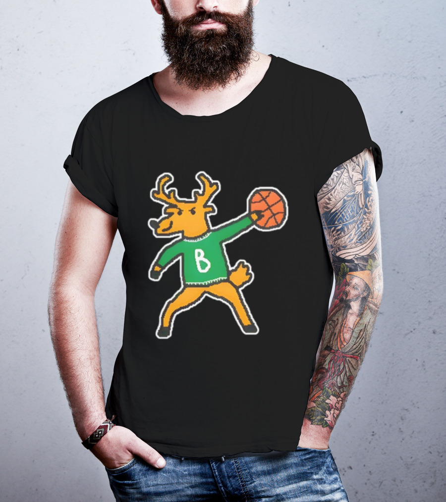 Milwaukee Bucks Vintage Mascot Deer With Basketball B Jersey T-Shirt
