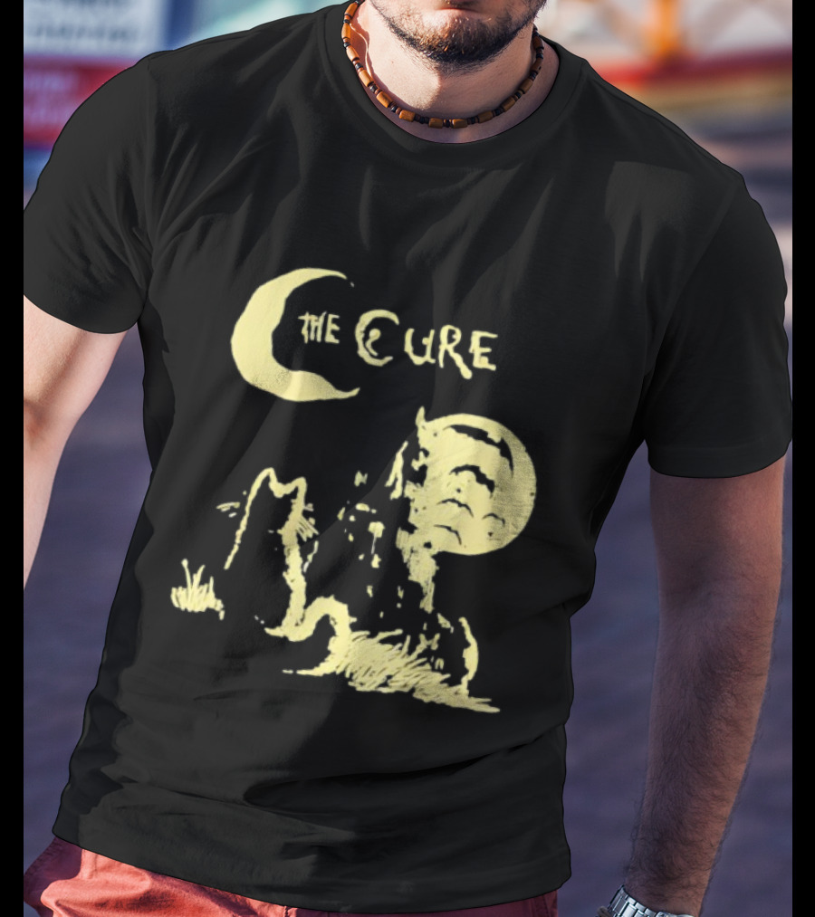 The Cure Cat Gothic Vintage Moonlit Night Scene T-Shirt