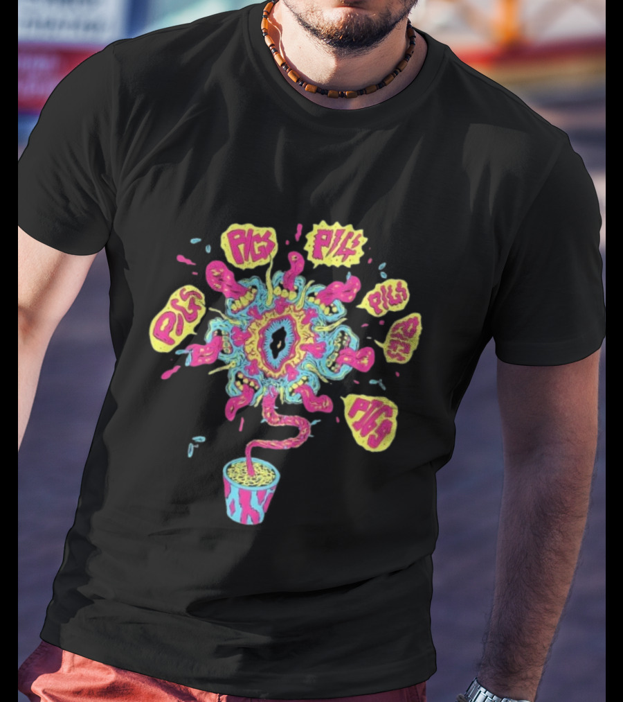 Pigs Pigs Pigs Pigs Pigs Pigs Pigs Casey’s Plantpot Vibrant Psychedelic Imagery T-Shirt