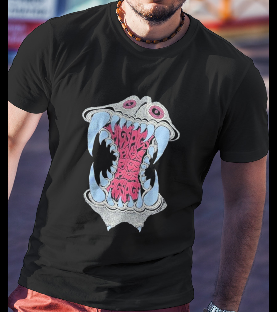 Pigsx7 Hippo Psychedelic Fang Mouth Design T-Shirt