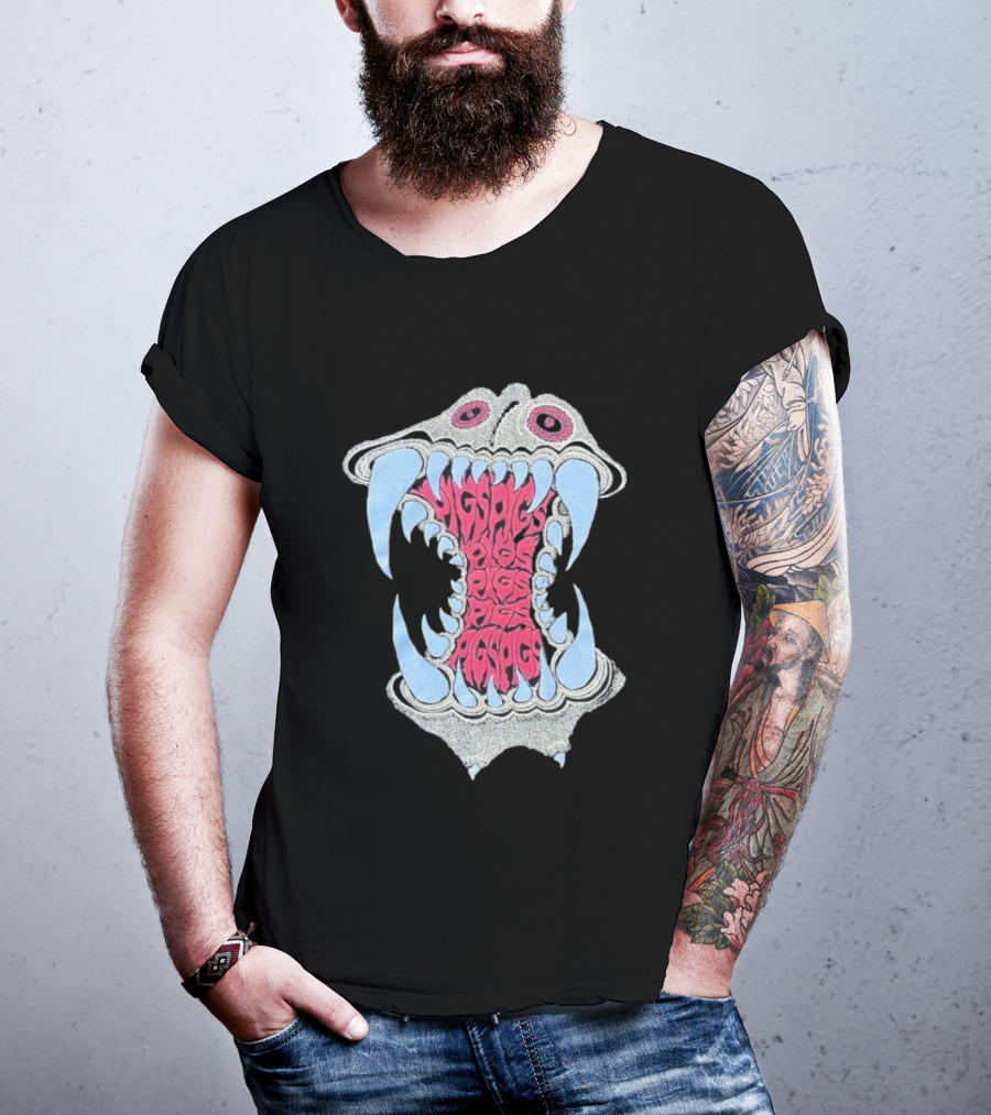 Pigsx7 Hippo Psychedelic Fang Mouth Design T-Shirt