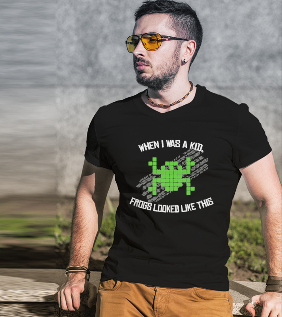 When I Was A Kid Frogs Looked Like This Pixelated Frog Retro Humor T-Shirt