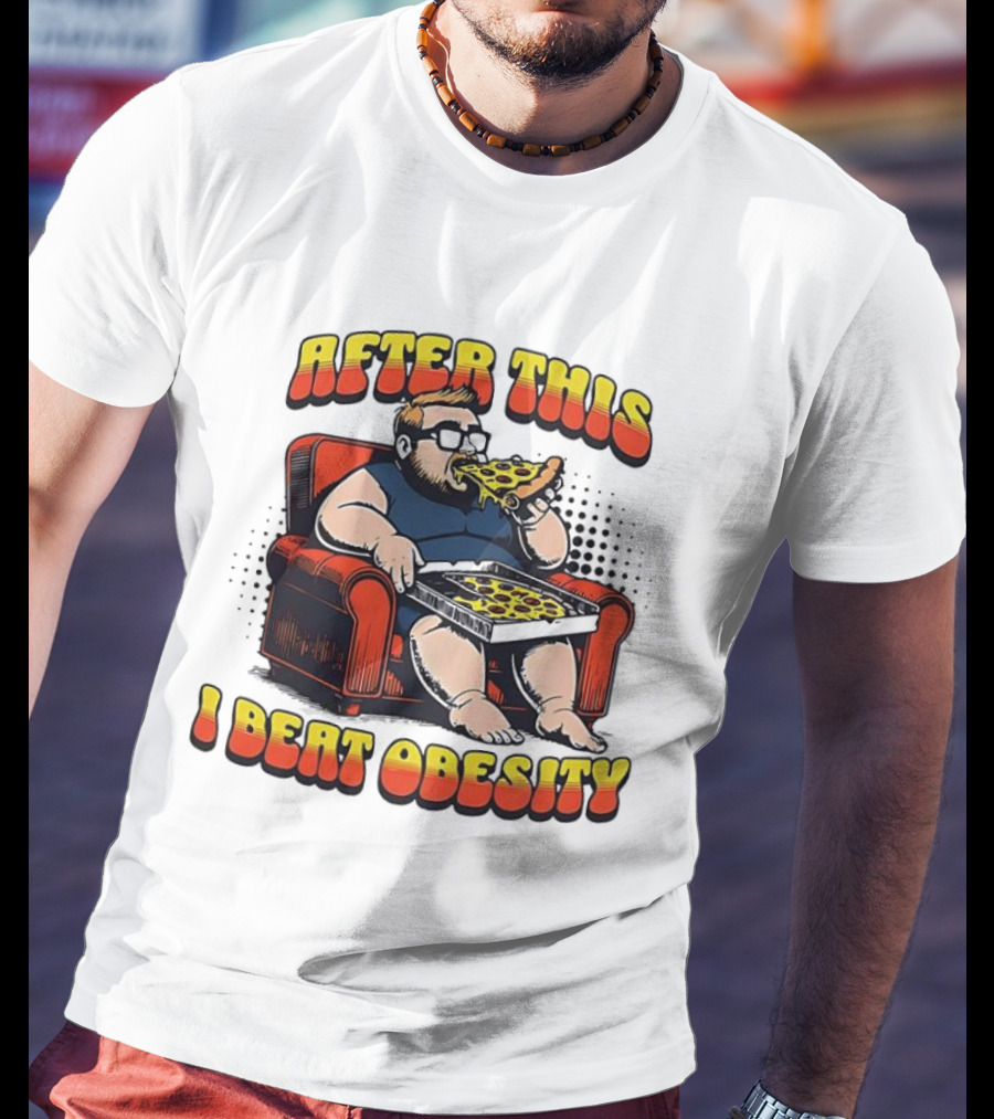After This I Beat Obesity Pizza Eating Caricature T-Shirt