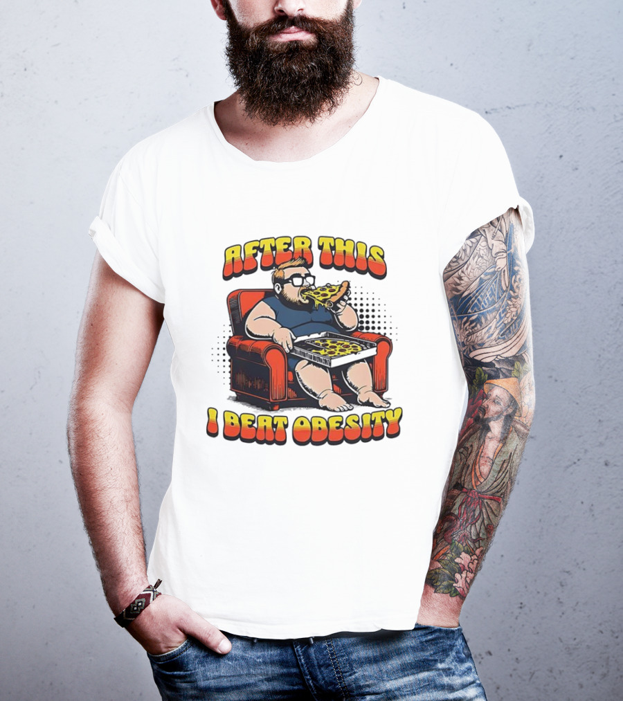 After This I Beat Obesity Pizza Eating Caricature T-Shirt