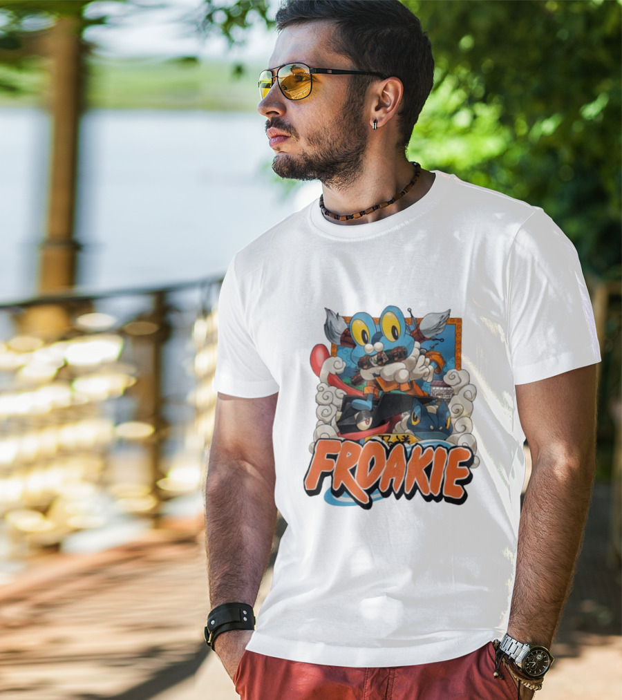Froakie Ninja Adventure With Playful Clouds And Energetic Vibes T-Shirt