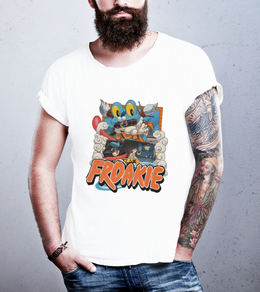 Froakie Ninja Adventure With Playful Clouds And Energetic Vibes T-Shirt