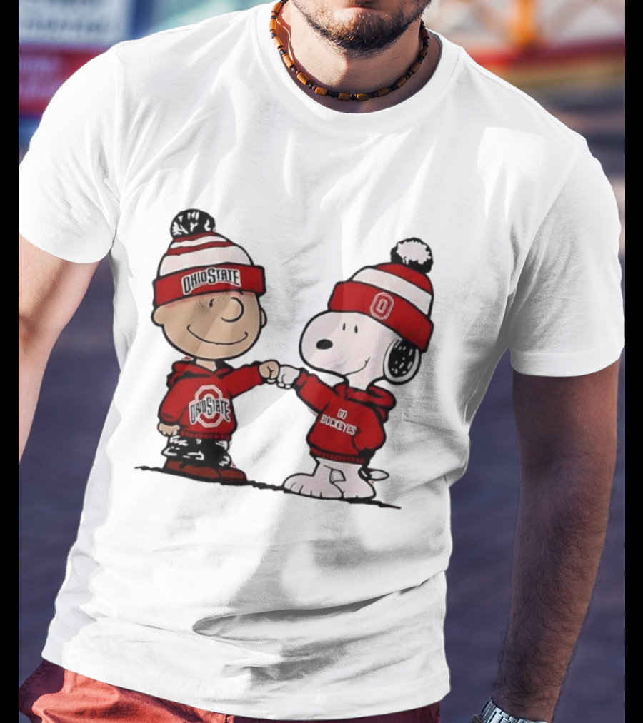 Charlie Brown Snoopy Ohio State Buckeyes Fist Bump Winter Gear T-Shirt