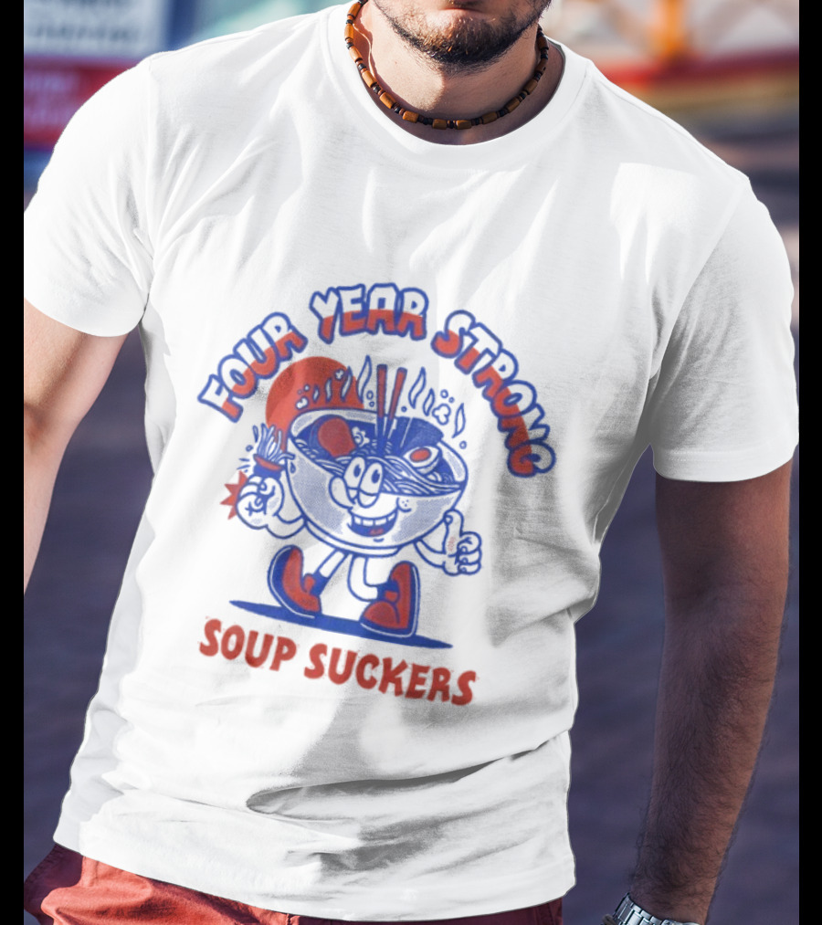 Four Year Strong Soup Suckers Retro Cartoon Bowl Character T-Shirt