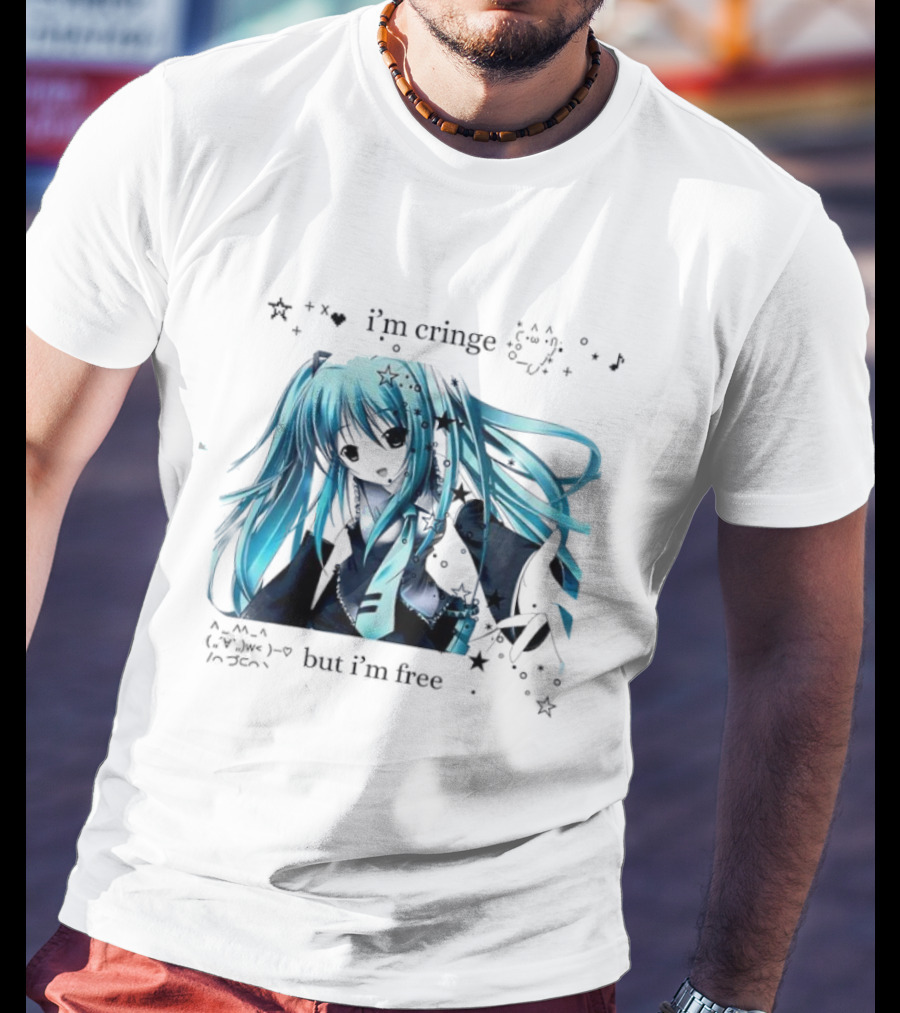 I'm Cringe But I'm Free Anime Blue Hair Character Stars T-Shirt