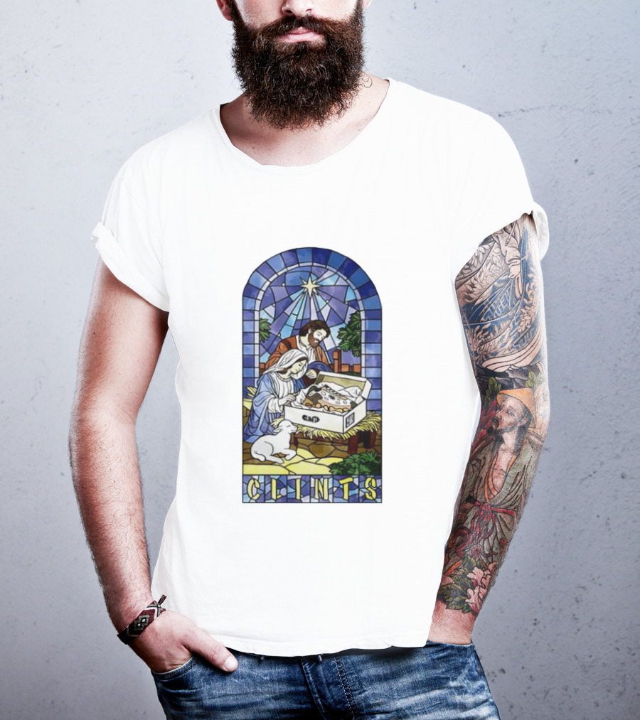 Nativity Stained Glass Clints Jesus Scene With Sneakers T-Shirt