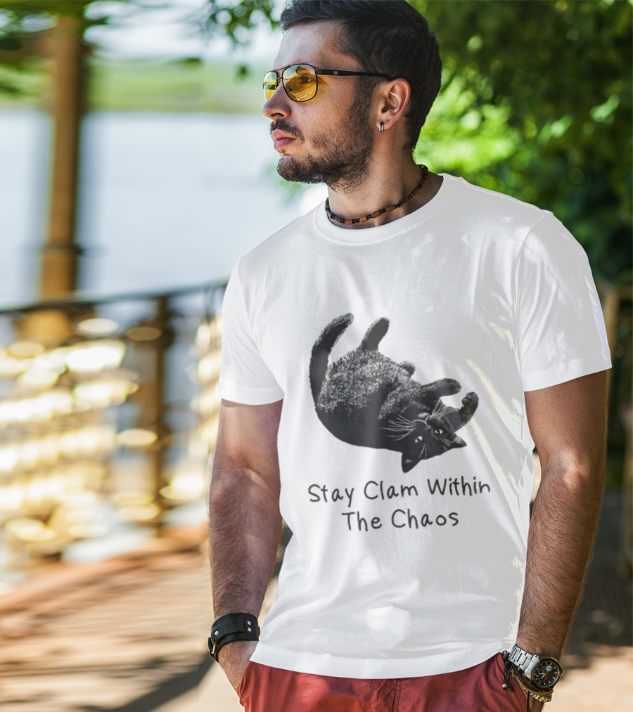 Stay Calm Within The Chaos Cat Pawsitive Vibes Black Feline T-Shirt