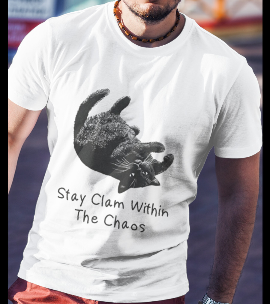 Stay Calm Within The Chaos Cat Pawsitive Vibes Black Feline T-Shirt