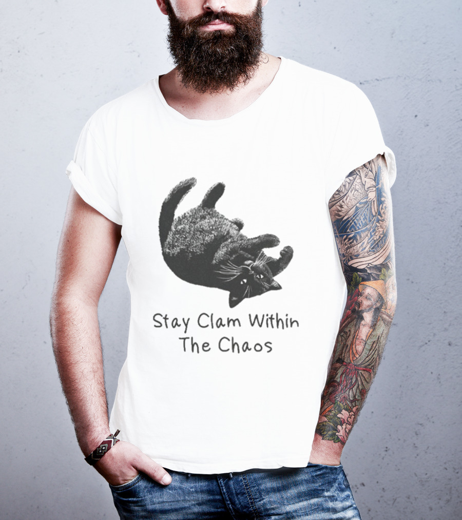 Stay Calm Within The Chaos Cat Pawsitive Vibes Black Feline T-Shirt