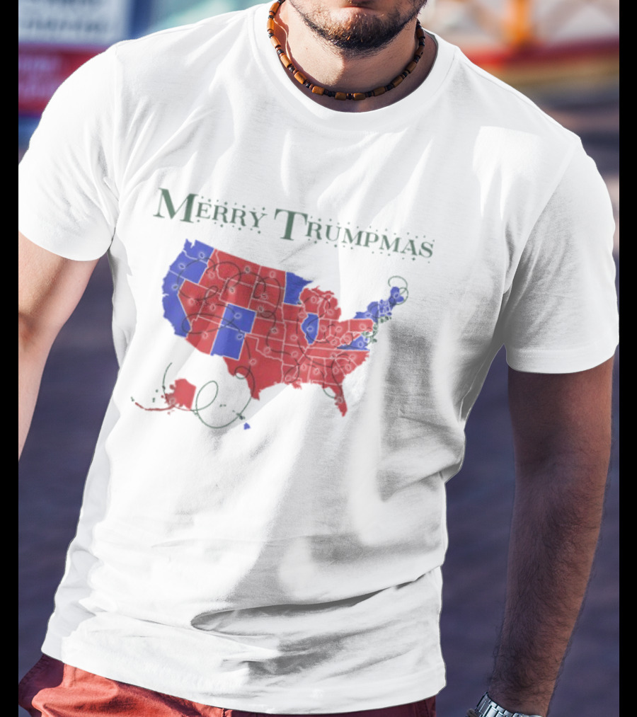 Merry Trumpmas Map Holiday Christmas USA Red Blue States T-Shirt