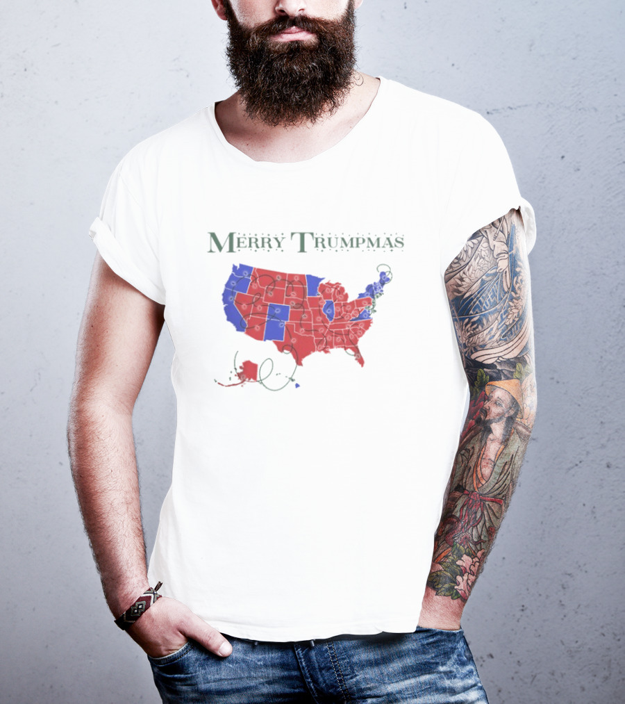 Merry Trumpmas Map Holiday Christmas USA Red Blue States T-Shirt