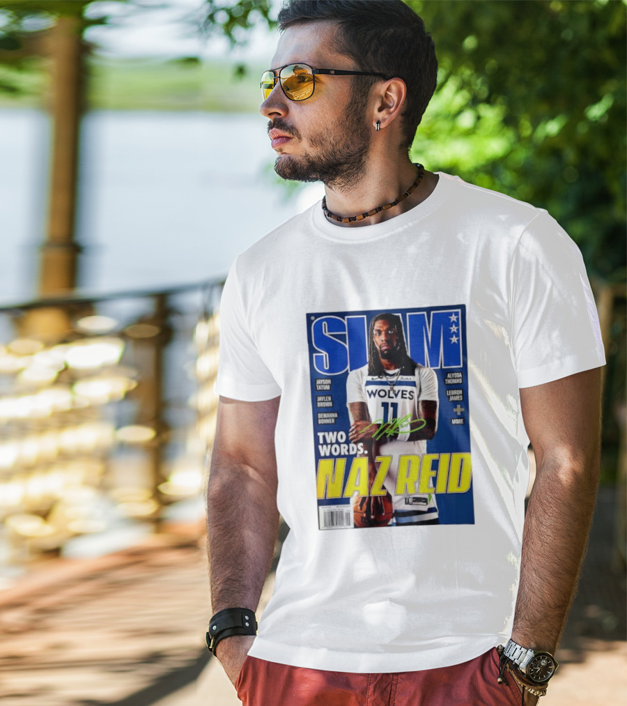 SLAM Magazine Naz Reid Autographed Minnesota Timberwolves Cover Featuring LeBron James Jayson Tatum T-Shirt