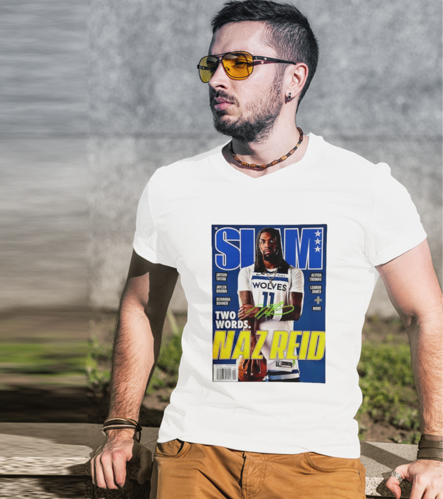 SLAM Magazine Naz Reid Autographed Minnesota Timberwolves Cover Featuring LeBron James Jayson Tatum T-Shirt