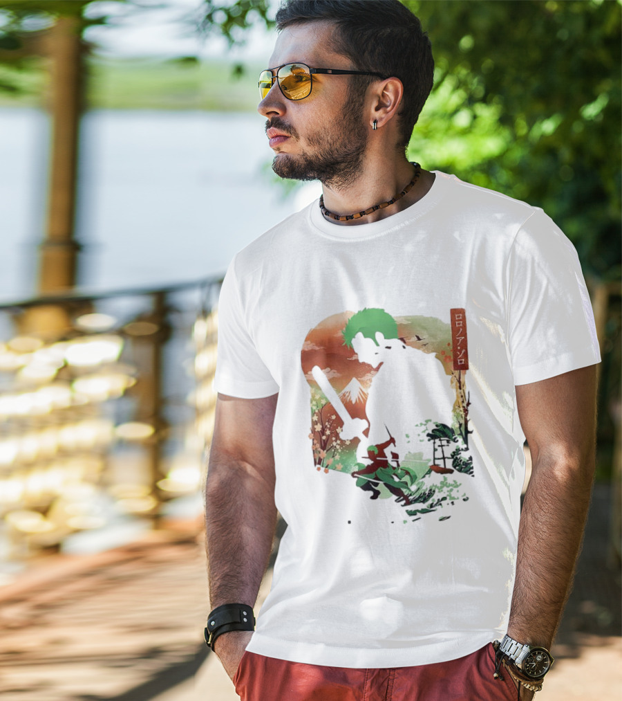 Roronoa Zoro One Piece Ukiyo-e Lunar New Year Silhouette Art Japanese Style T-Shirt