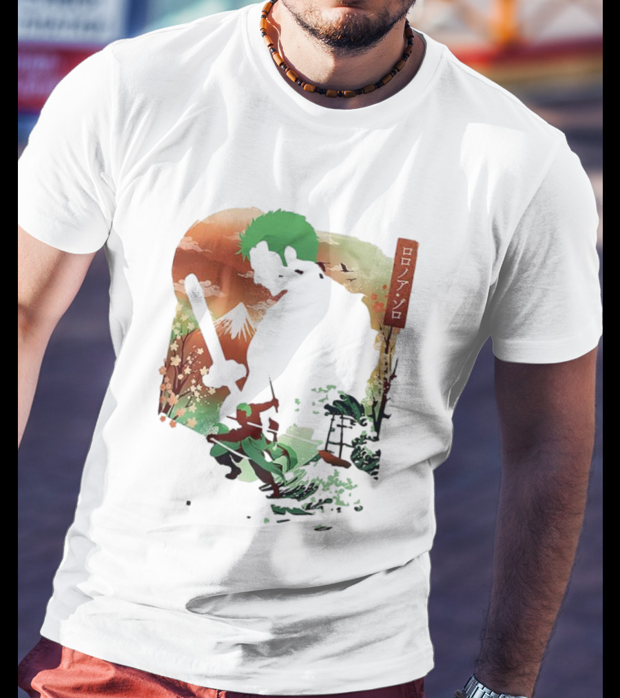 Roronoa Zoro One Piece Ukiyo-e Lunar New Year Silhouette Art Japanese Style T-Shirt