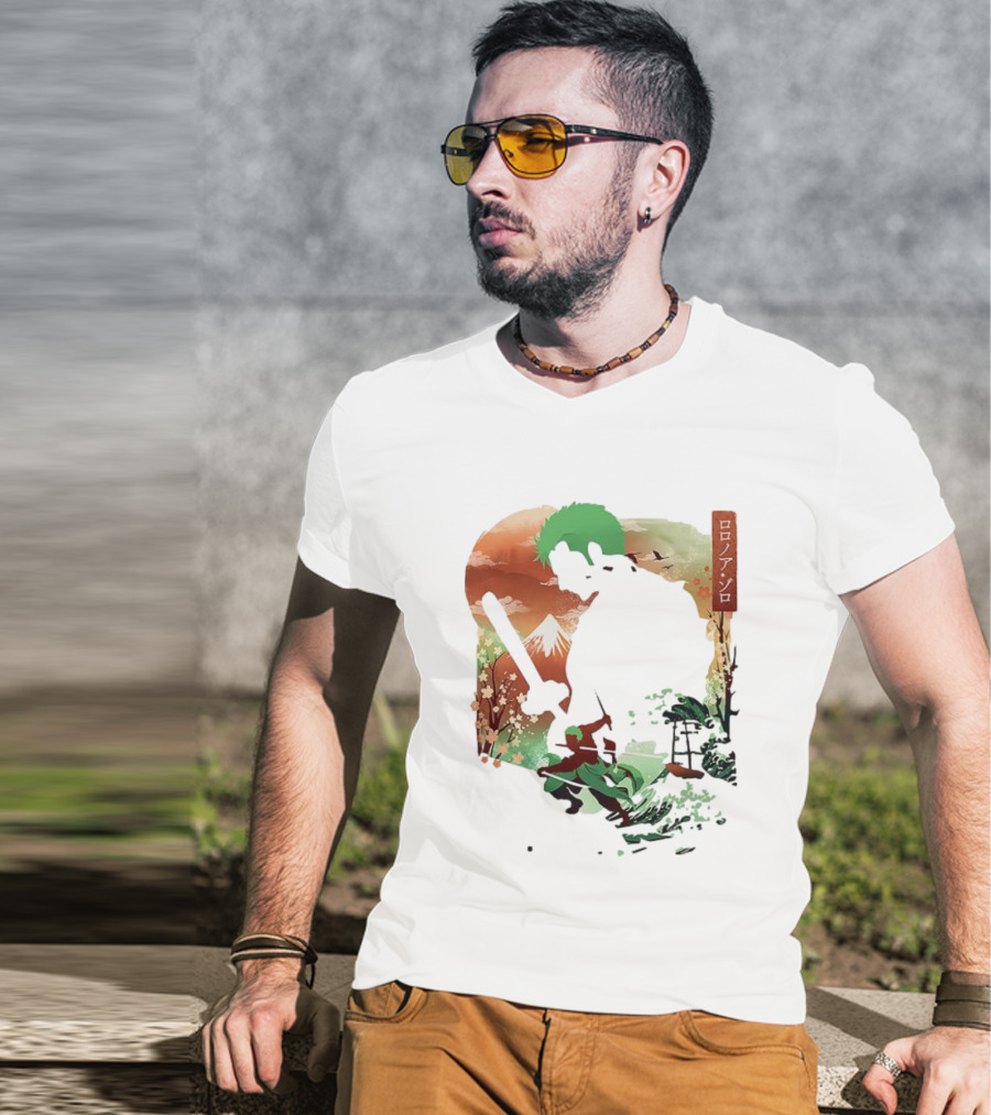 Roronoa Zoro One Piece Ukiyo-e Lunar New Year Silhouette Art Japanese Style T-Shirt