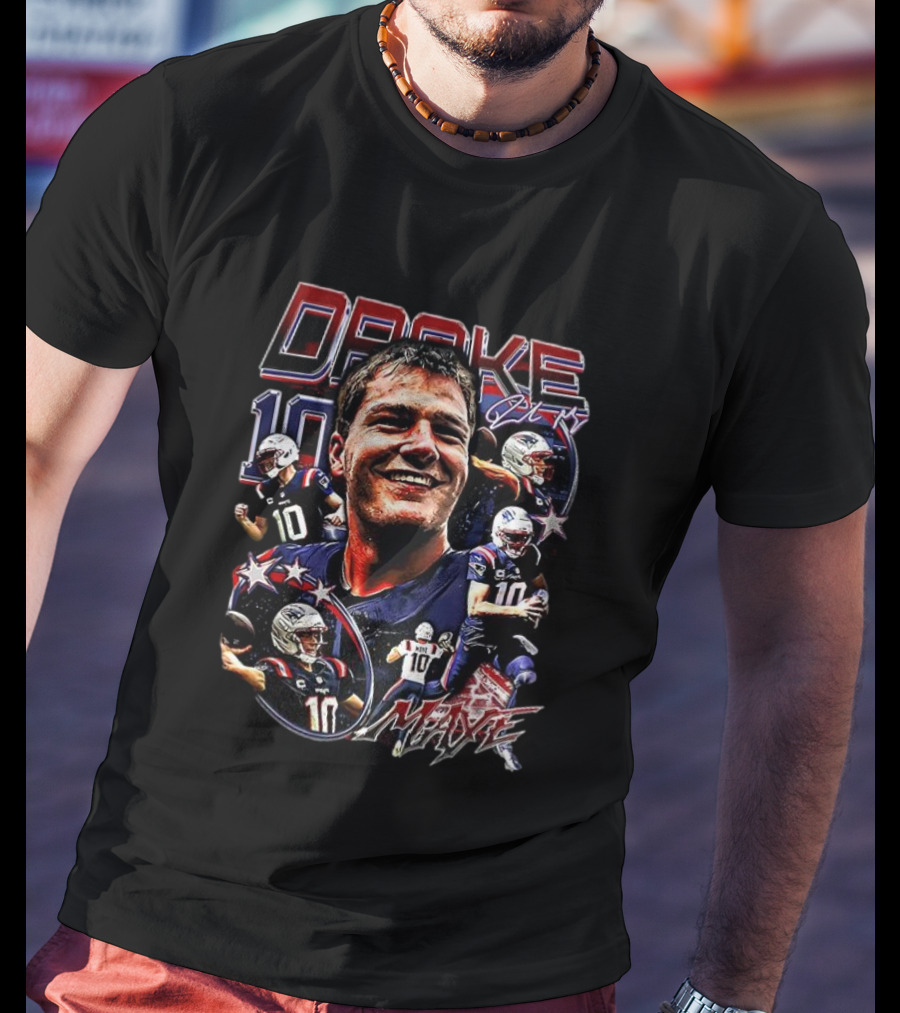 Drake Maye 10 New England Patriots NFL Vintage Signature T-Shirt