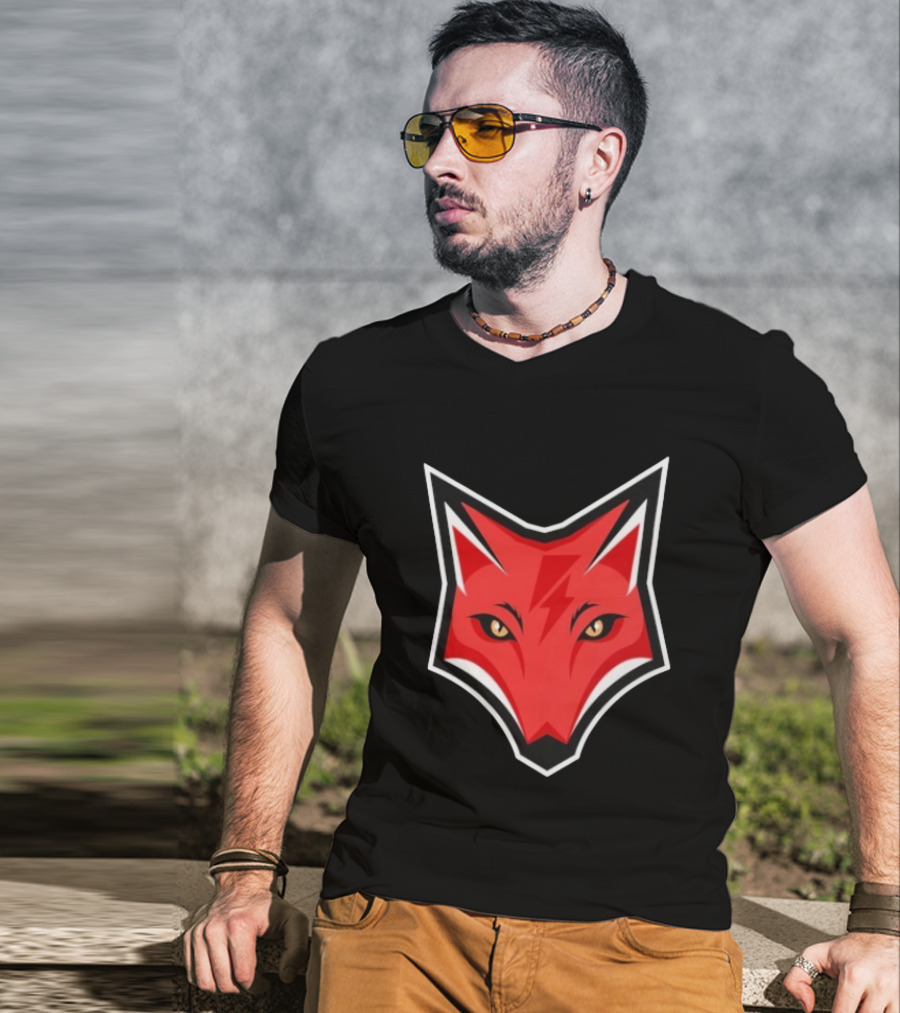 Electric Fox Lightning Emblem Red Fox Face T-Shirt