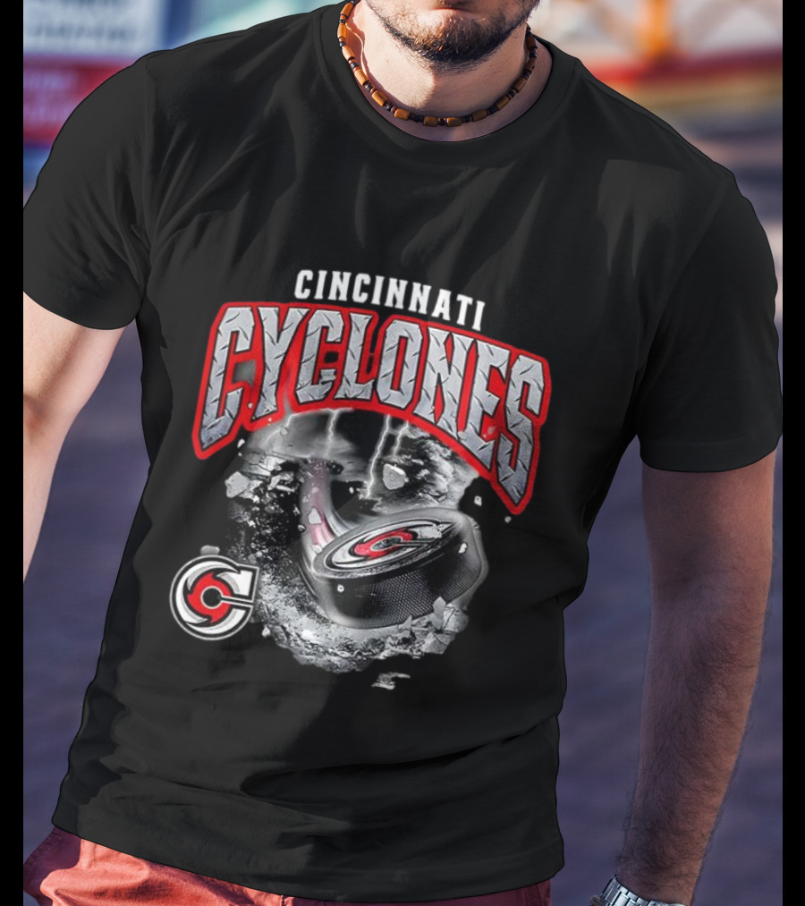 Cincinnati Cyclones Ice Hockey Storm Warning Puck Shattering Ice T-Shirt