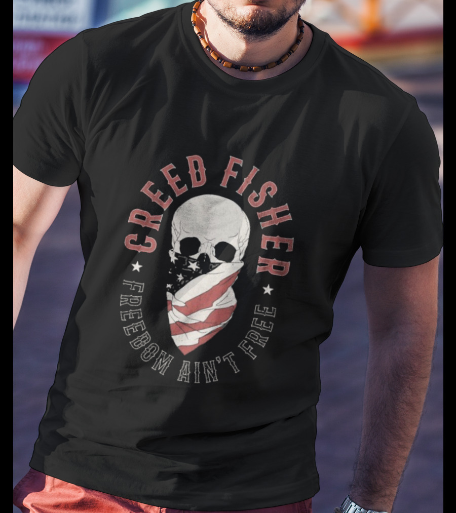 Creed Fisher Freedom Ain't Free Skull American Flag Bandana T-Shirt