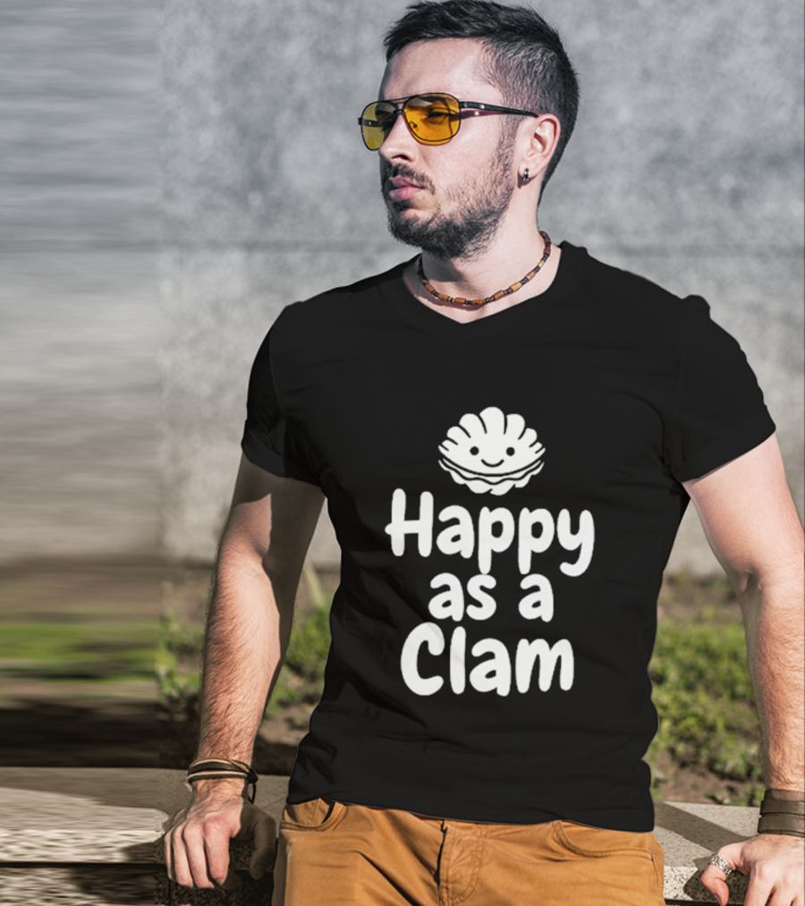 Happy As A Clam Cute Smiling Sea Shell T-Shirt