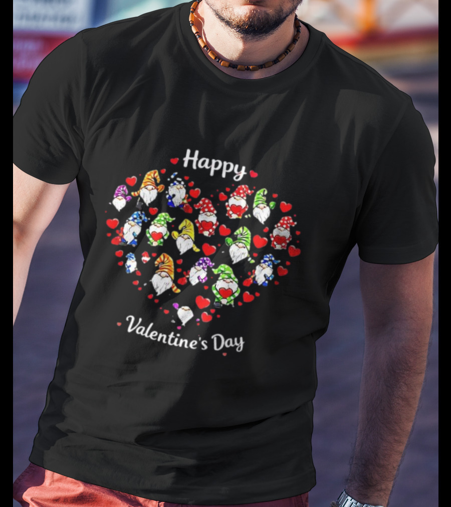 Happy Valentine's Day Gnomes Heart Arrangement With Colorful Hats And Hearts T-Shirt