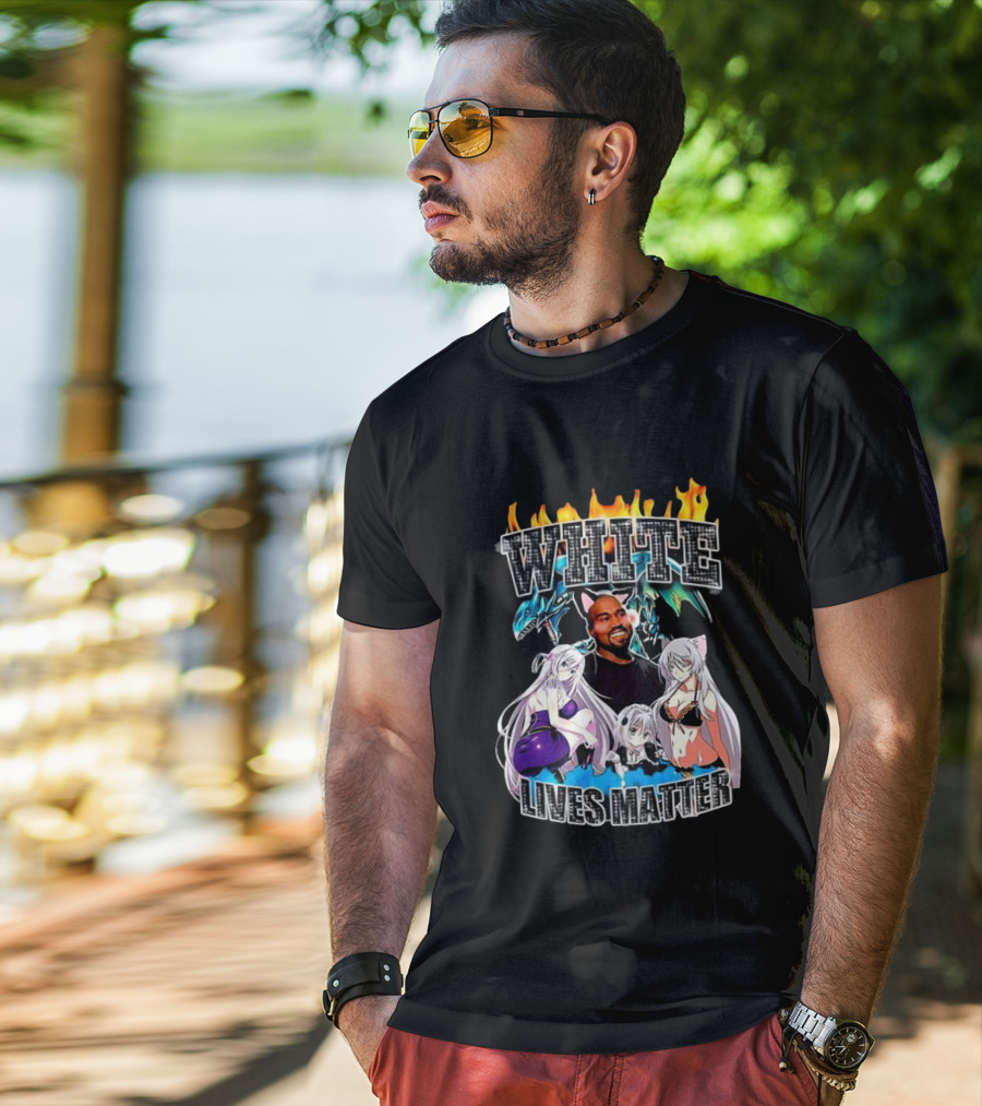 Kanye West Anime White Lives Matter Flame Background Anime Characters T-Shirt