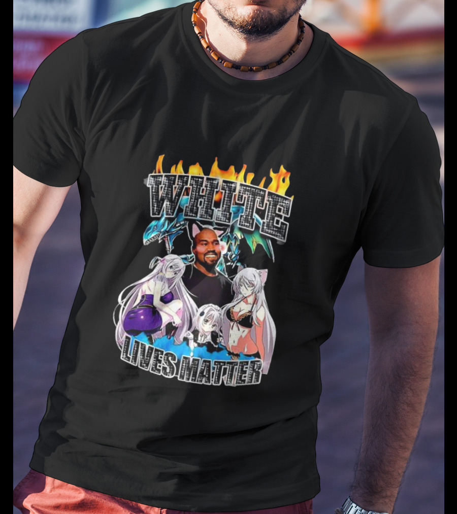 Kanye West Anime White Lives Matter Flame Background Anime Characters T-Shirt
