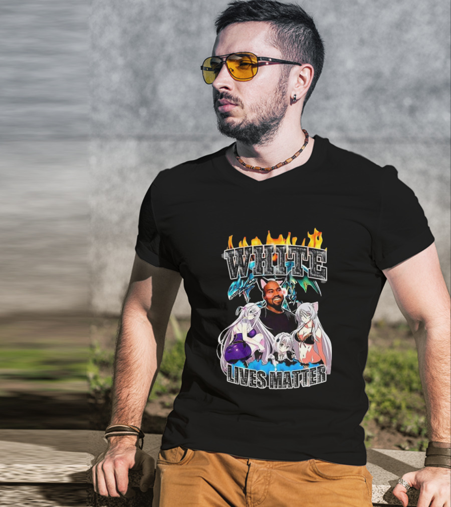 Kanye West Anime White Lives Matter Flame Background Anime Characters T-Shirt